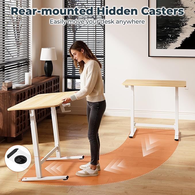 FitStand Small Pneumatic Adjustable Stand Up Desk, Rolling One-Piece Standing Desk 31.5 x 19.7 Inch, Home Office Desk Computer Workstation, Maple
