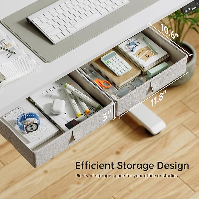 Agilestic Standing Desk with 2 Drawers, Adjustable Height Electric Desk with Storage, 48 x 24 Inches Sit Stand Up Computer Table for Work Office Home, White