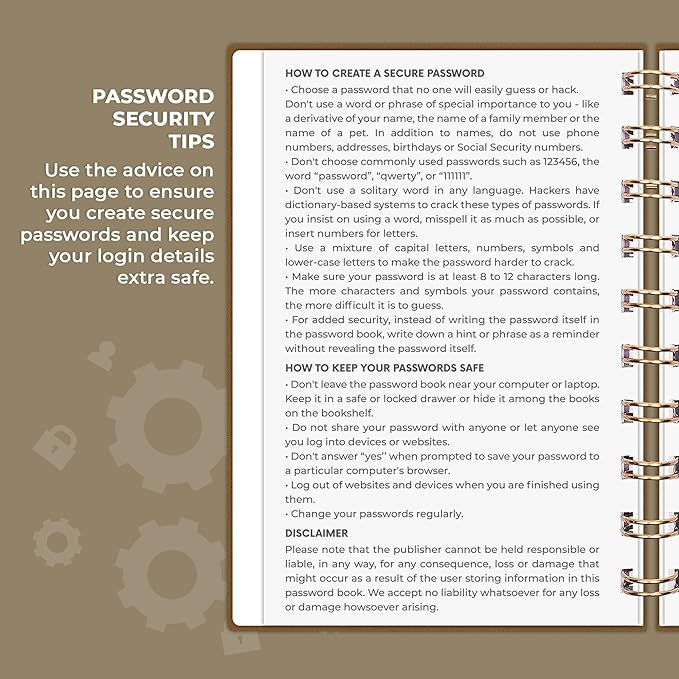 Clever Fox Password Book Spiral – Mini Internet Address & Password Organizer with Laminated Alphabetical Tabs – Small Password Keeper Journal – Hardcover, Pocket Size, 4.7x5.7” (Brown)