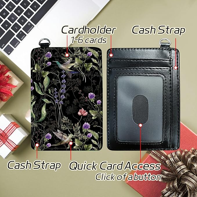 BWEGRHE Small Travel Wallets, Wild Flower Hummingbird Slim Minimalist Front Pocket Wallet with Wristlet, RFID Blocking PU Leather Credit Card Holder with ID Window Change Purse for Men Women