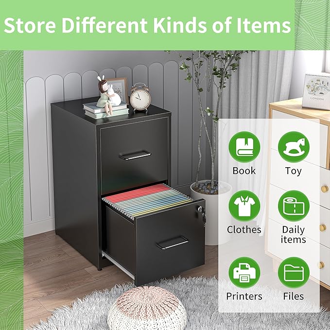 OPTYMIRA Metal File Cabinet with Drawer Heavy Duty Home Office Steel Vertical Filing Lockable Cabinets for Legal/Letter Size,Assembly Required