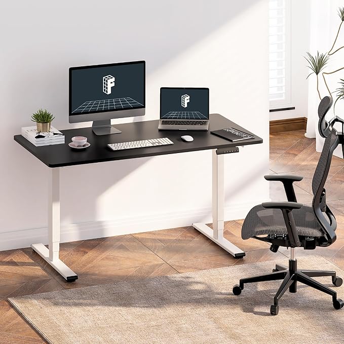 FLEXISPOT E6 3-Stage Dual Motor Electric Standing Desk 55 x 28 Sit Stand Up Desk, Holds 220 lbs, Adjustable Height w/Memory Presets, One-Piece Black Desktop & White Frame, Ships in 2 Boxes
