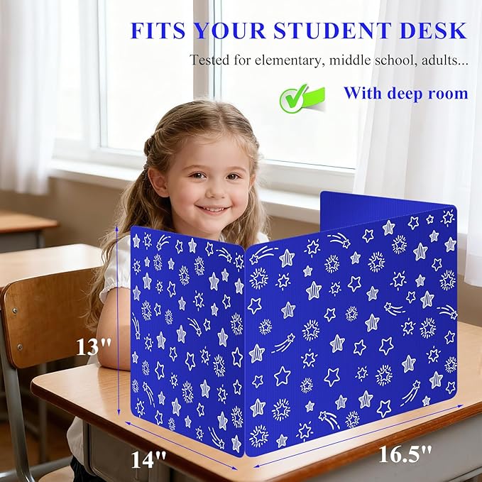 Blue 24-Pack Desk Dividers for Students, Waterproof Plastic Study Carrel Divider, Durable Testing Dividers for Classroom Teacher Supplies, Easy to Clean Privacy Shield Folder Boards for Student Desk