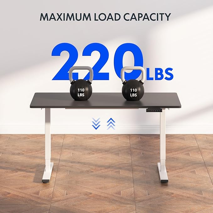 FLEXISPOT E6 3-Stage Dual Motor 60 x 24 Electric Standing Desk Sit Stand Up Desk, Holds 220 lbs, Adjustable Height w/Memory Presets, One-Piece Black Desktop & White Frame, Ships in 2 Boxes
