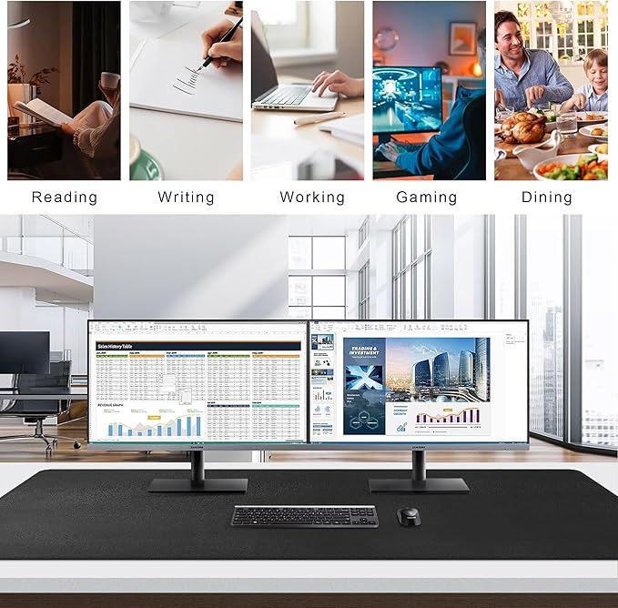 Mydours Extra Large 59" x 24" PU Leather Desk Pad, Desk Mat for Keyboard & Mouse, Premium Office Desk Protector with Stitched Border, Waterproof Surface for Home Office & Gaming Setup (Black)