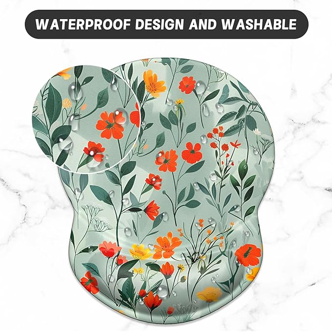 ITNRSIIET Ergonomic Mouse Pad with Gel Wrist Support Small Wrist Rest Smooth Surface Non-Slip PU Base Comfortable Office Supplies Pain Relief, 8.7 x 7.2 inches, Beautiful Flowers