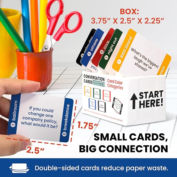 400 Conversation Cards for Coworkers – Two Fun Teambuilding Games for Work – 2.5" x 1.75" Icebreaker Question Cards to Get to Know Your Colleagues and Improve Team Dynamics