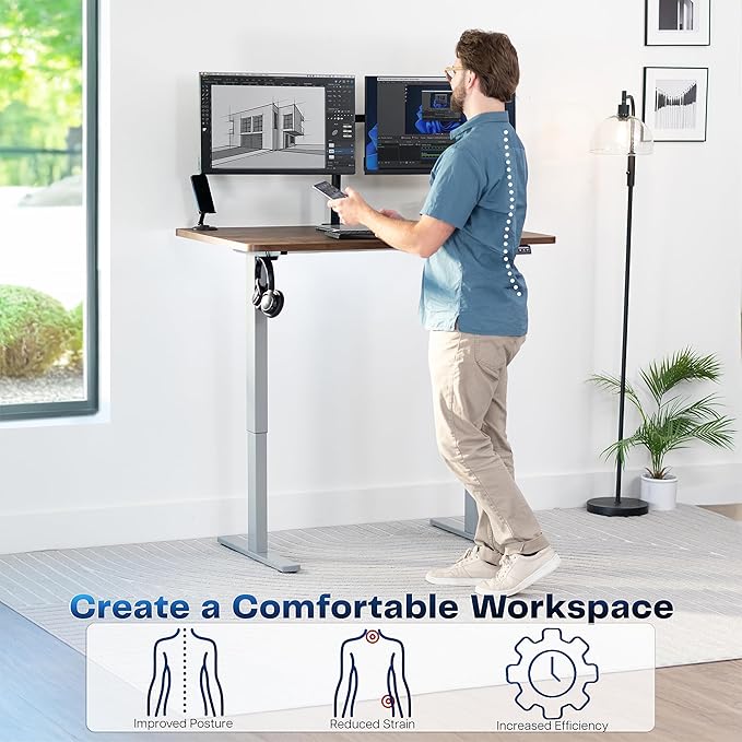 VIVO Electric 48 x 30 in Rustic Standing Desk, Memory Height Adjustment, 1B Series, Holds 220 lbs, One-Piece Vintage Brown Top, Gray Frame, DESK-KIT-1G5N