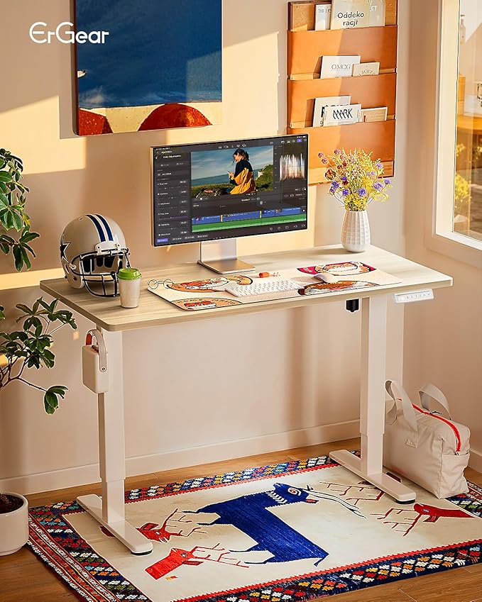 ErGear Electric Standing Desk, 44 x 24 Inches Height Adjustable Stand up Desk, Sit Stand Home Office Desk, with Two-Piece Desktop (Natural)