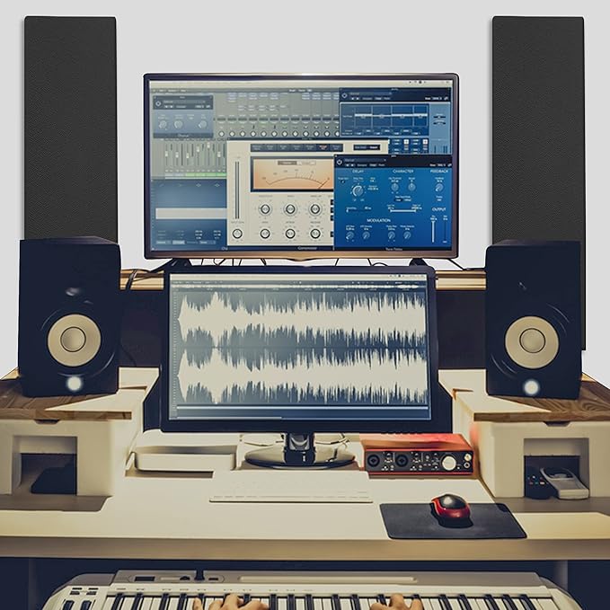 Tönnen Acoustic Panel Black | Fiberglass 2-pack | Professional sound absorbing Panel | Decorative sound proof panel | acoustic wall panel (36x13x2 in) - Black