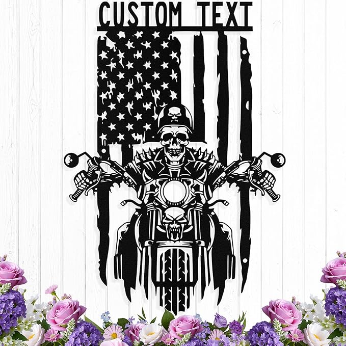 Custom US Flag Motorcycle Metal Sign Personalized Biker Name Signs Custom Garage Decor Motorbikes Wall Art Decor Motorcycle Sign Men Room Decorate Gifts for Men Husband Rider