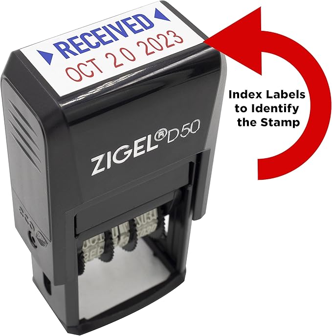 ZIGEL D50 Date Stamp with Your Custom Text - Self Inking Date Stamp - Blue/Red