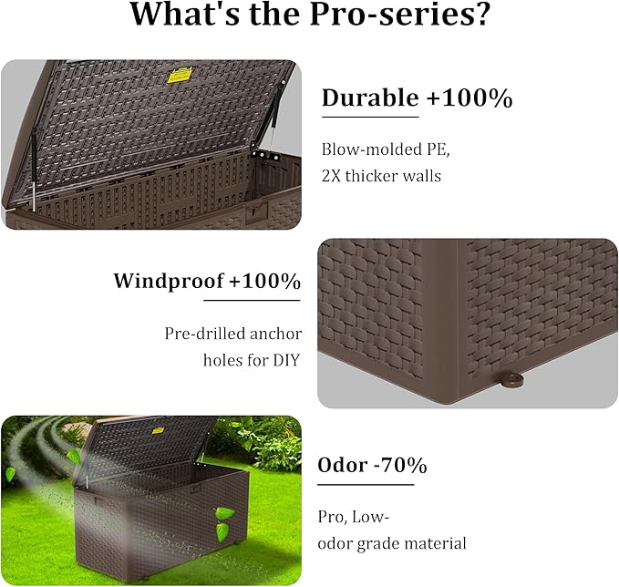 Decksplore 180 Gallon Pro Outdoor Storage Box Waterproof Lockable Resin Deck Box Large, Patio Storage Bin for Pool Accessories Cushion Furniture, Garden Tools, UV-Resistant Outside Delivery Brown