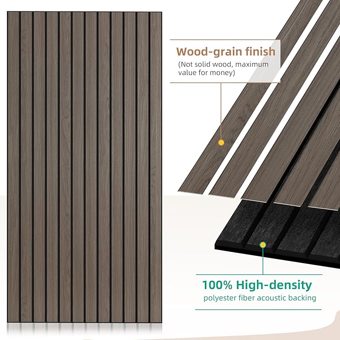 AUTORIFIC Wood Veneer Sound Panels, 10 Pack 47.2”x23.6” Wall Panels, Decorative Acoustic Panels for Walls, for Office,Home Theater,Studio,Living Room, Walnut(Mitred)