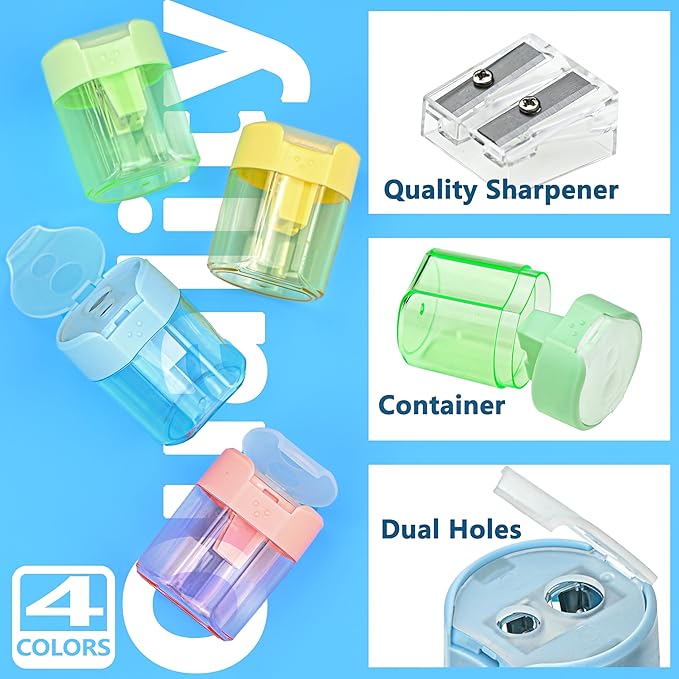 Small Pencil Sharpener for Kids, BOPART 24pcs Colored Pencil Sharpeners Manual Handheld Pencil Sharpener in Bulk for School Classroom Home Office, Dual Holes Sharpener Work on Crayon or Makeup Pencils