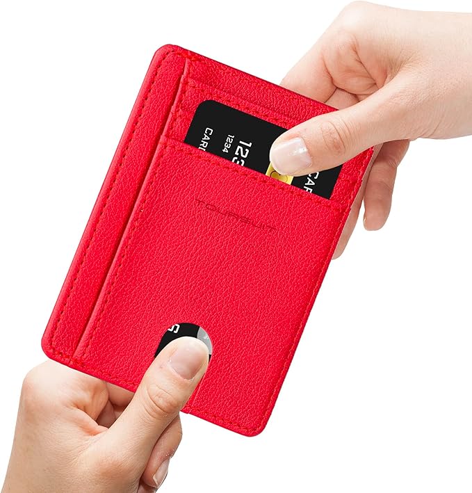TOURSUIT Travel Minimalist Slim Front Pocket Wallet for Men Women, RFID Blocking Credit Card Holder Case (Red)