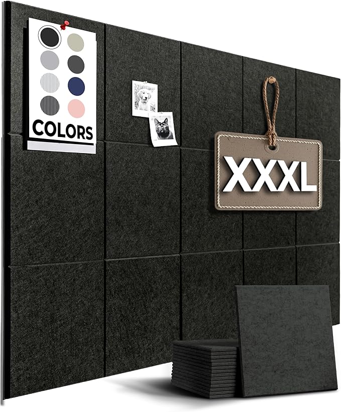 Vision Board - Large Cork Board for Walls 59" x 36", Black Bulletin Board | 15 Pack Felt Wall Tiles | Cork Boards for Office Pin Board Tack Board Cork Boards