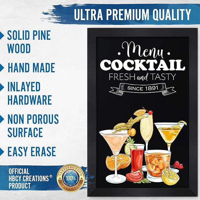 HBCY Creations Rustic Black Magnetic Wall Chalkboard, Extra Large Size 24" x 36", Framed Decorative Chalkboard - Great for Kitchen Decor, Weddings, Restaurant Menus and More! (24" x 36")