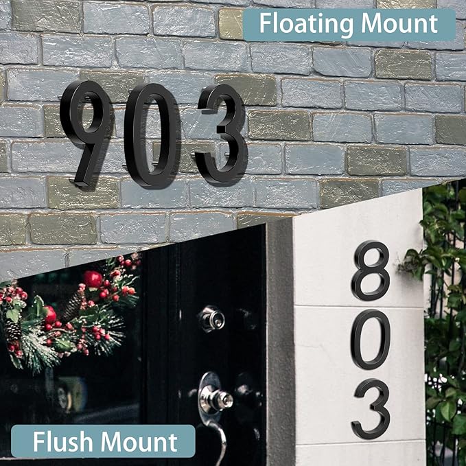 6" Floating Stainless Steel Address House Number, Modern Metal Anti-Rust House Numbers with Nail Kits for Door Garden Mailbox Decor Visibility Signage (7)