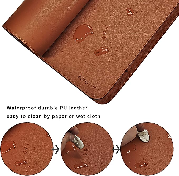 ZORESYN XL Large Desk Pad (47.2" x 15.8") - PU Leather Office Desk Mat for Keyboard and Mouse - Waterproof Surface with Nonslip Base - Light Brown Extended Mouse Pad for Home & Office