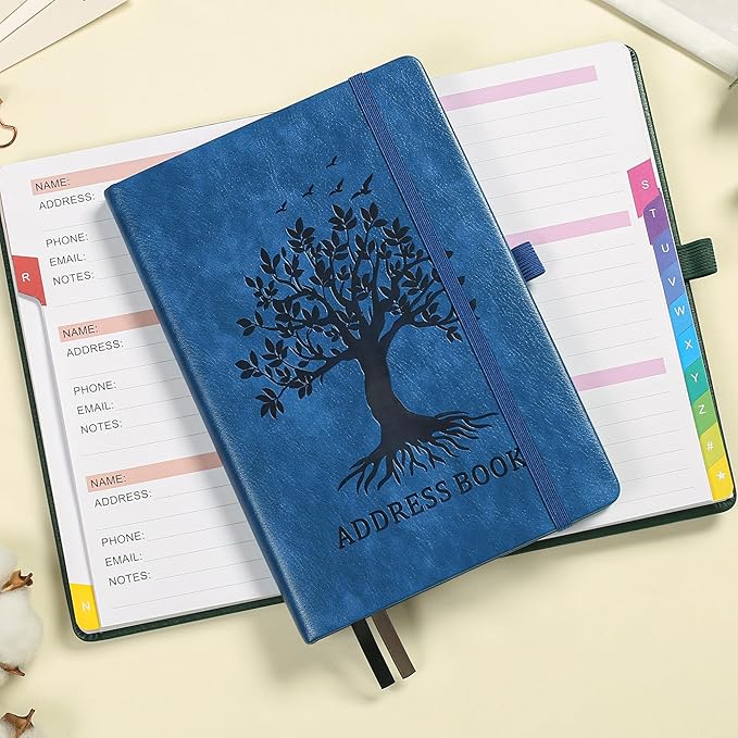 ZXHQ Address Book with Colorful Alphabetical Tabs (8.4" x 5.8") - Address Books for Seniors Hardcover Telephone and Contact Organizer, with Space for Important Website Passwords - Blue