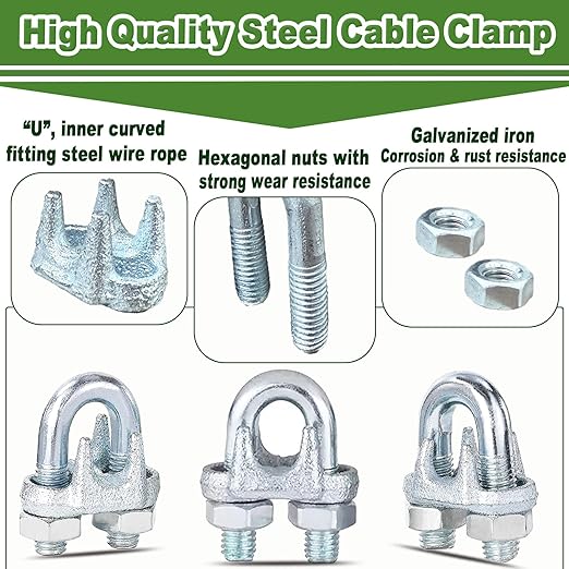 30PCS M5 Heavy Duty Wire Rope Clamps, 3/16-Inch Zinc Plated Wire Cable Clamps for Secure Connections – Boat, Tent, Clothesline, Rigging & More