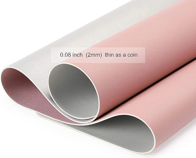 SUJAYU Dual Sided PU Leather Desk Pad, Mouse Pad, Office Desk Mat, Non-Slip Laptop Desk Pad, Waterproof Desk Writing Pad for Office and Home (35.4" x 17.7", Pink+Silver)