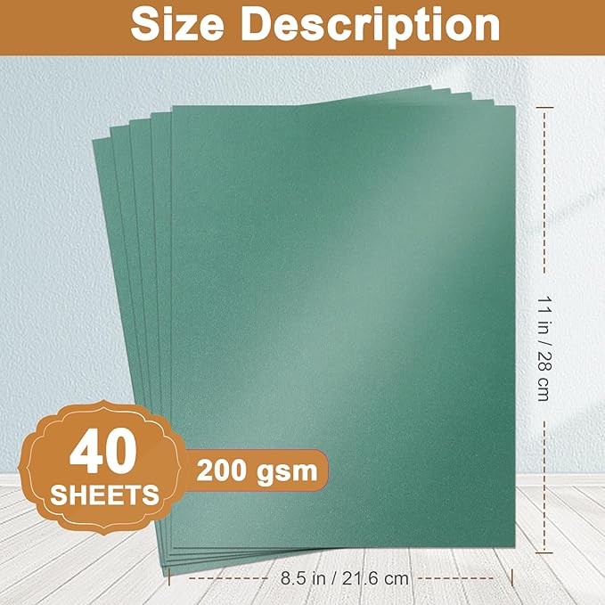 Silunkia 40 Sheets Christmas Green Shimmer Cardstock 8.5 x 11 Scrapbook Paper, 75lb Dark Green Card Stock Crafts Paper for DIY Cards, Thanksgiving Cards, Invitations, Anniversary Card