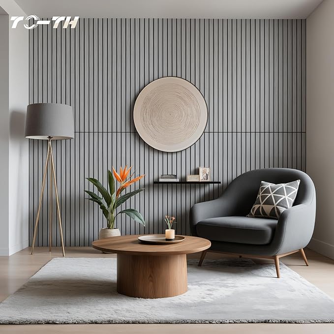 TO-TH Wood-Look Acoustic Wall Panels, 10 Pack 47.2” x 23.6” Sound Panels, Decorative Wood Panels for Wall Sound Dampening Panels for Home, Office, Basement, Gray Oak with Mitered Edges
