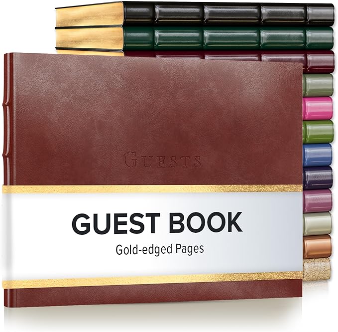 Gallery Leather Guest Book - Great for Wedding, Reception, Baby and Bridal Shower, Birthday Party and Vacation Home - 192 Lined Pages to Sign in, add Polaroid Photo - Hardcover 9x7" - Acadia Tan