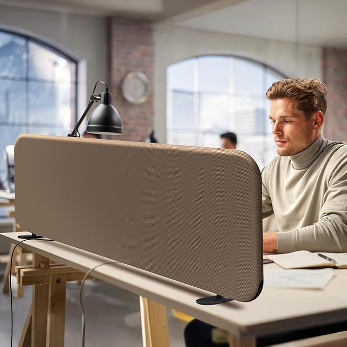 DECOLAB Desk Divider, Portable Privacy Tabletop Partition Panel for Office, Student, Counter Top, Testing, Freestanding, Anti Scratch, 48"x18", Taupe