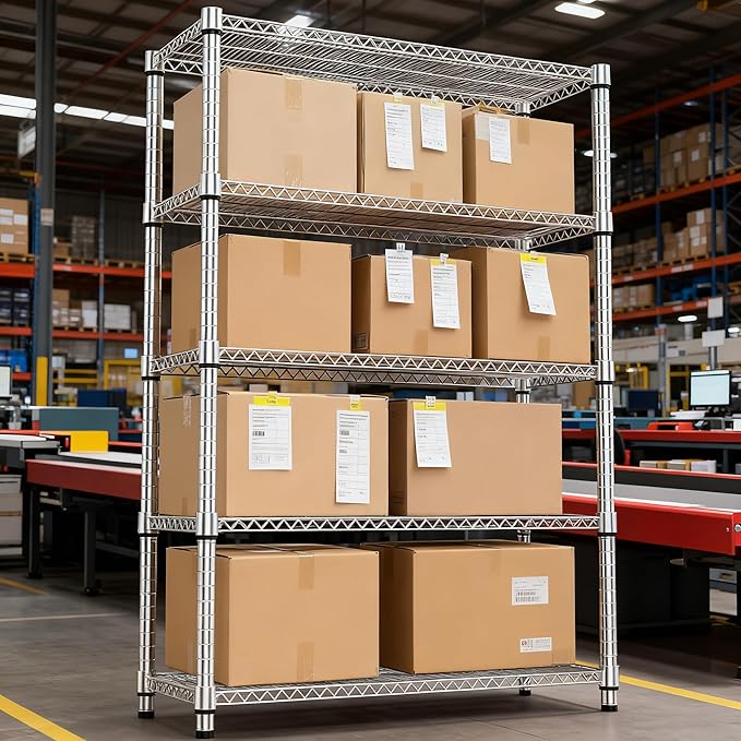 M MZG 5 Tiers Shelf Metal Storage Shelves 3300 lbs Steel Storage Shelving Utility Shelving Unit Steel Organizer Wire Rack for Home,Kitchen,Office,Garage Chrome 17.7" D x 47.2" W x 70.3" H