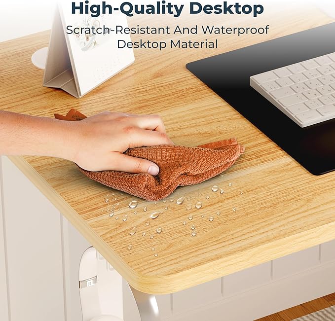 FitStand Adjustable Standing Desk, 63x24 Inches Home Office Desk with Memory Preset Computer Workstation Maple Top + White Frame