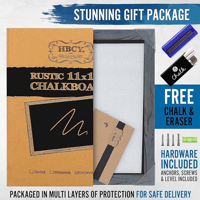 HBCY Creations Rustic Grey Magnetic Wall Chalkboard, Small Size 11" x 17", Framed Decorative Chalkboard - Great for Kitchen Decor, Weddings, Restaurant Menus and More! … (11" x 17")…