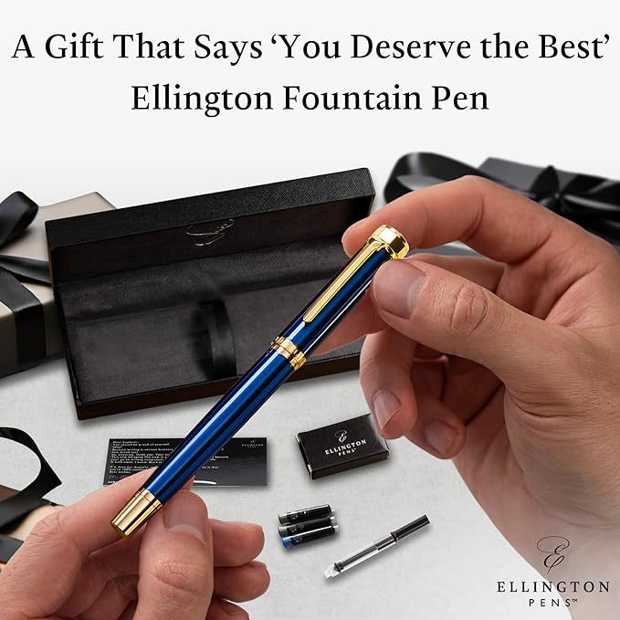Ellington Pens Luxury Fountain Pen Set - Smooth Medium Nib - Includes 3 Ink Cartridges, Refillable Ink Converter, Gift Box- Fountain Pens For Writing, Calligraphy, Journaling, Sketching (The Nautilus)