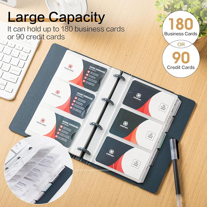 deli Business Card Book Holder, Business Card Organizer, Name Card Book Holder, Portable Office Business Card Holder, Hold 180 Cards, Blue