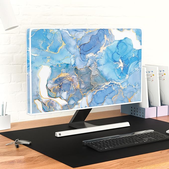 Baocicco Baby Blue Gold Marble Waterproof Screen TV Cover 45, 46, 47, 48 Inch Modern Television Accessories TV LCD Fashion Weatherproof Screen TV Decorations for Tablet LED LCD OLED TVs