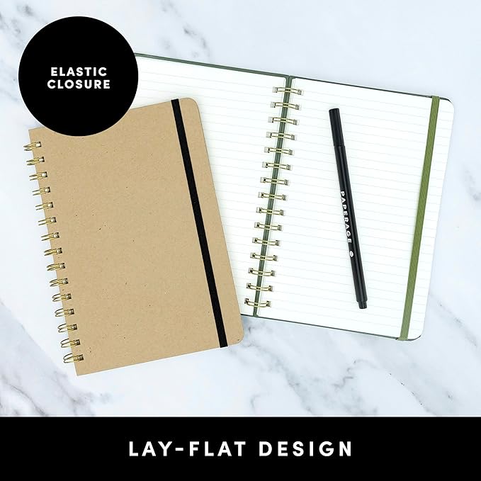 PAPERAGE Lined Spiral Journal Notebook, (Olive Green), 160 Pages, Hardcover Journal for Women & Men, Medium 5.5 in x 8 in - 100 GSM, Thick Paper, Spiral Notebook for Work, School & Journaling