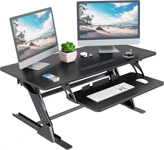 Lubvlook 42 inch Stand Up Desk Converter, Height Adjustable Sit Stand Desk Riser, Black, 42PB