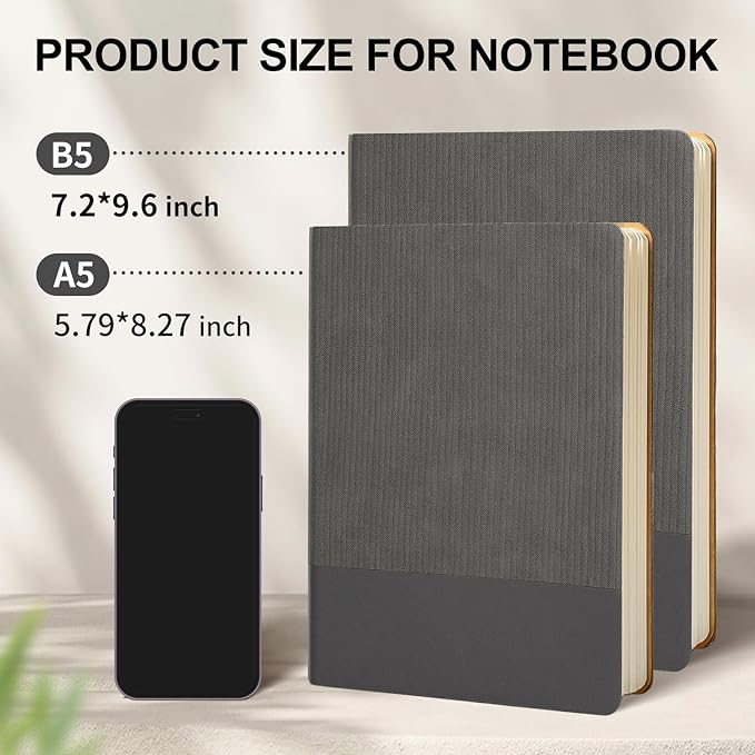TSFPapier Lined Journal Notebook for Work College Ruled Note Book 5.79"x8.27" A5 PU Leather Daily Journaling 216 Pages for Women Men Writing Home School Supplies Business (Dark Gray)