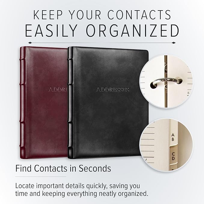 Gallery Leather Large Address Book with Alphabetical Tabs up to 480 records, Leather Notebook Hardcover, Telephone and Address Books - 9x7, Desk Address, Acadia Tan