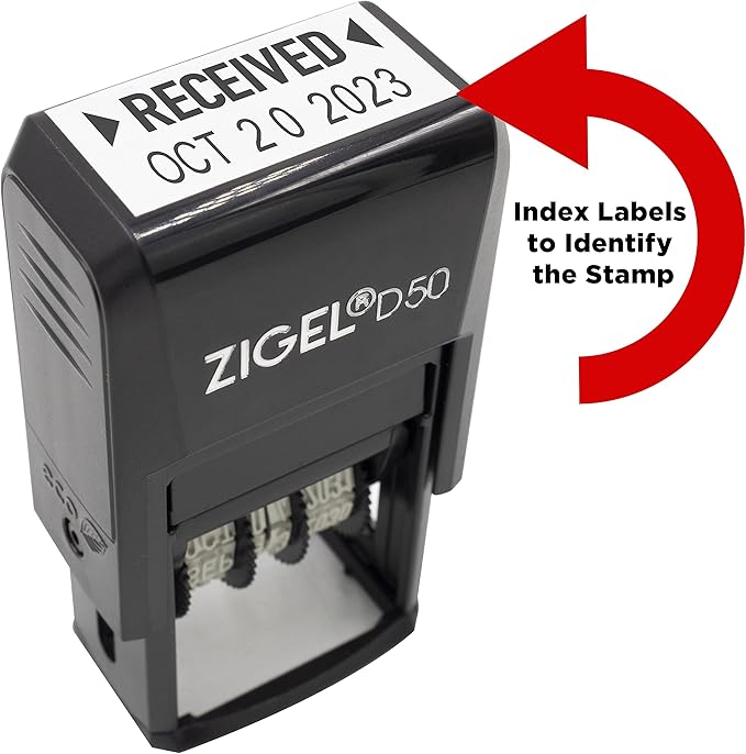 ZIGEL D50 Date Stamp with E-MAILED - Self Inking Date Stamp - Black