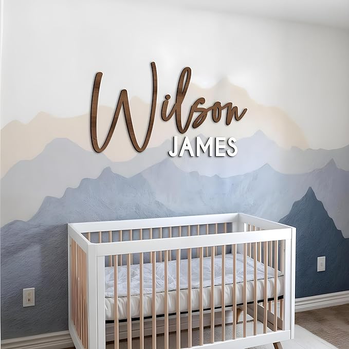 Personalized Wooden Name Sign for Nursery - Custom Name Signs for Kids Room, Personalized Nursery Name Sign - Perfect Room Decoration, Wall Name Decoration & Wedding signs, Family Name Signs (First & Middle Name - Style 2)