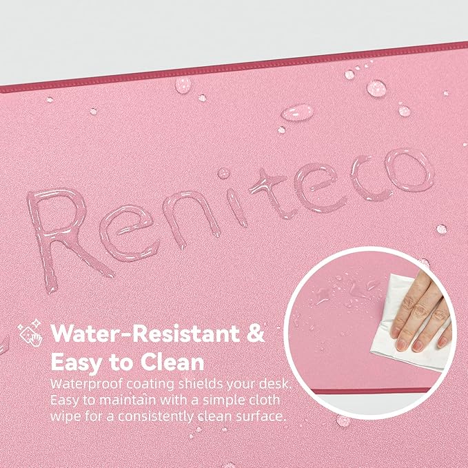Reniteco Waterproof Large Gaming Mouse Pad with Durable Stitched Edges, Non-Slip Rubber Base, Grainy Jacquard Mouse Mat Desk Pad for Home Office Gaming, 31.5''x11.8''x0.12'', Pink