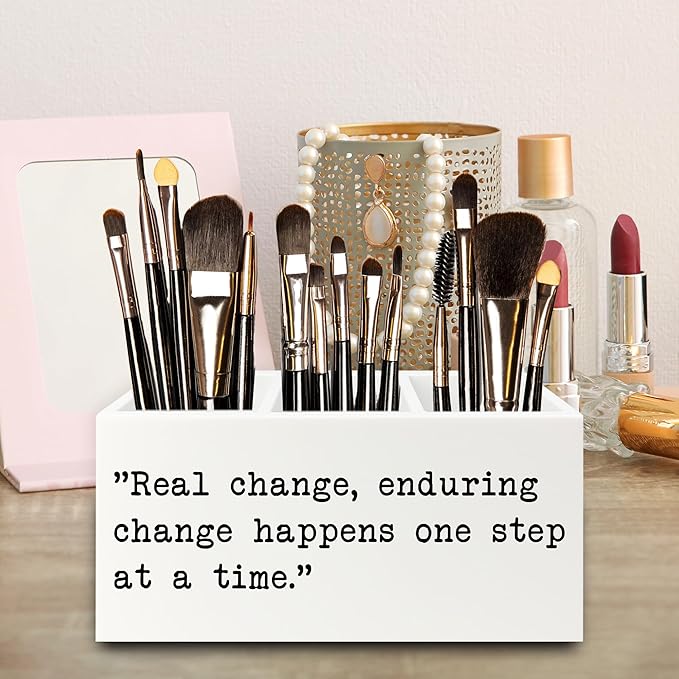QZQE Inspirational Gifts Pen Pencil Holder Organizer for Desk, Inspirational Gifts for Women Men Wooden Box Signs Decorations for Home Office Desk Tabletop, Motivational Decor