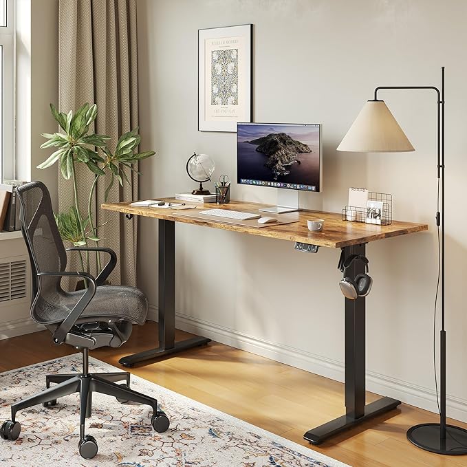 Agilestic Electric Standing Desk, Large 63 x 24 Inches Height Adjustable Desk, Sit Stand up for Work Office Home, Ergonomic Rising Computer Table with Memory Preset, Rustic Brown