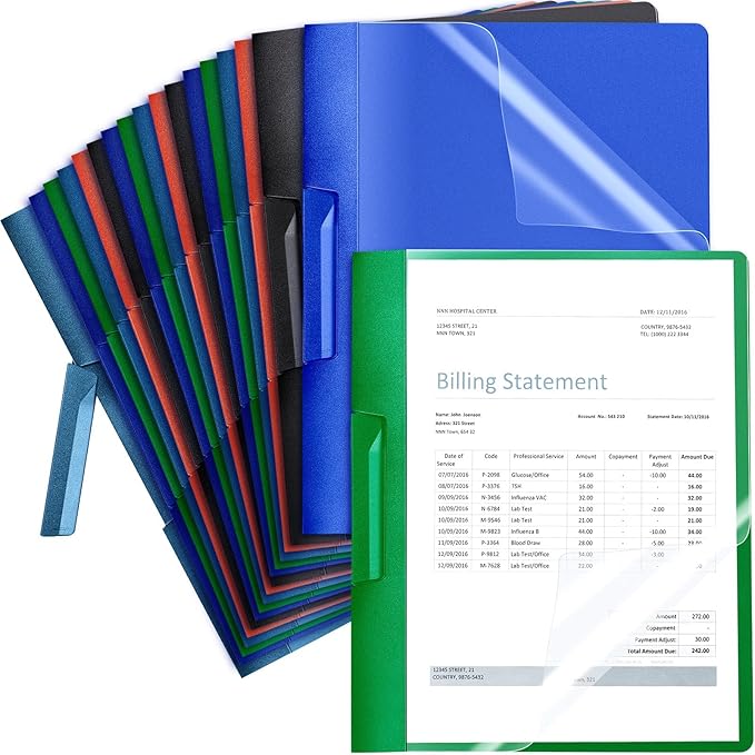 Maitys 25 Pack Durable Clear Report Covers with Rotary Clip 11 x 9 in Letter Size Presentation Folders Transparent Front Cover Portfolio Folder Resume Folder Interview Report Folders (Multicolor)