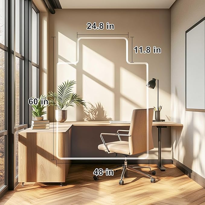 MESAILUP Beveled Edge Irregular Office Chair Mat with Lip for Carpet or Hardwood Floor Crystal Clear 48" x 60" Smooth Glide and Easy Roll On/Off, Heavy Duty and Non-Slip Pad Floor Chair Mat with Lip