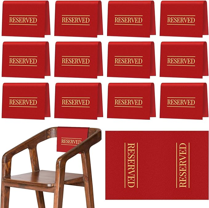 Buryeah 12 Pcs Reserved Seating Signs for Chairs Church Pew Reserved Chair Signs Placeholder with Printed Words for Weddings Parties Celebrations Receptions Church or Event (Red)