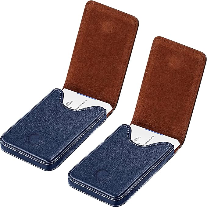 Outus 2 Pieces Business Card Holder, PU Leather Business Card Case Pocket Wallet with Magnetic Shut for Valentines Gift Men Women(Blue,Classic)